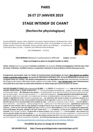 Paris XI : stage intensif de chant (recherche physiologique) 26\/27 JANV 2019